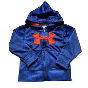 Under Armour Boys Blue Orange Zip Jacket Hoodie Size 4
